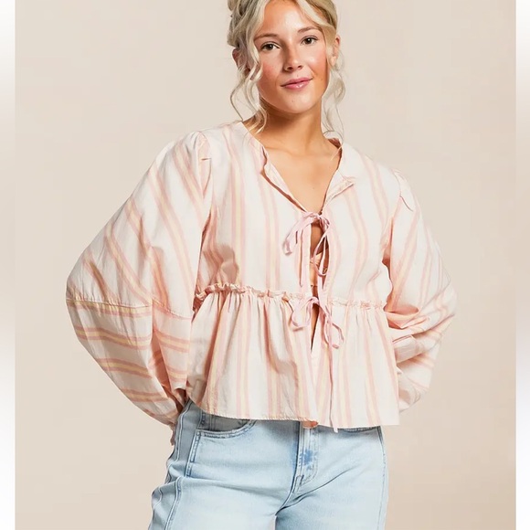Free People Striped Brunch Babe Top - Picture 1 of 10